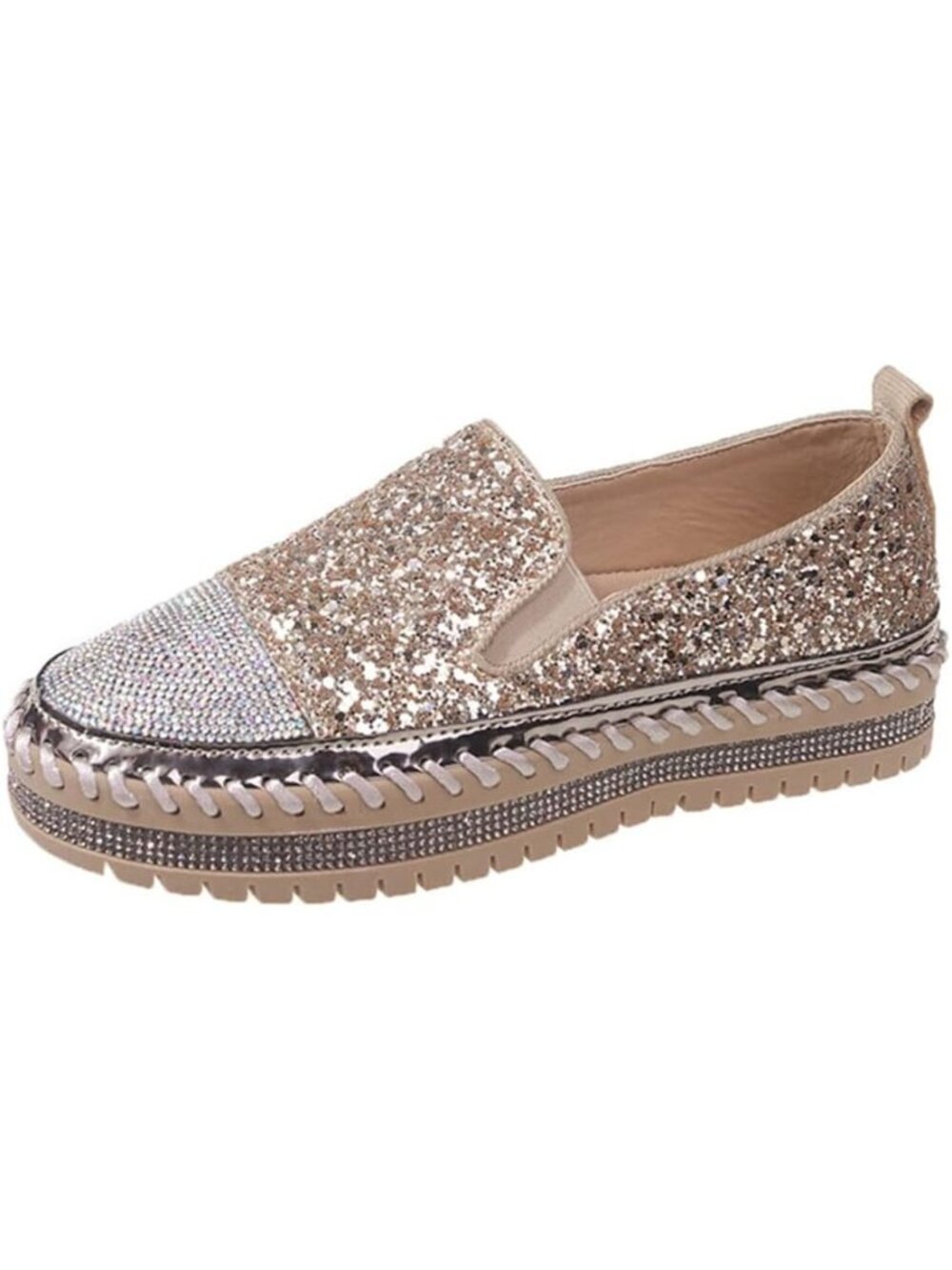 Women's Gold Fashion Rhinestone Slip On Comfort Bowknot Glitter Bling Flat Shoes